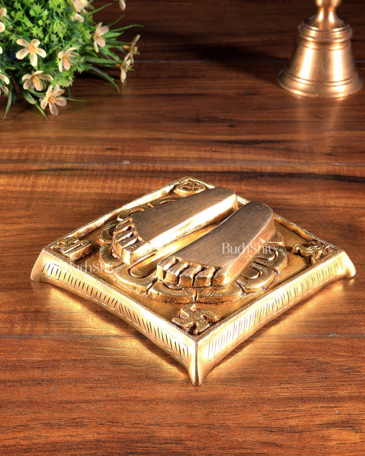 Pure Brass Charan Paduka with Divine Symbols for Pooja Rooms and Home Temples - Budhshiv.com