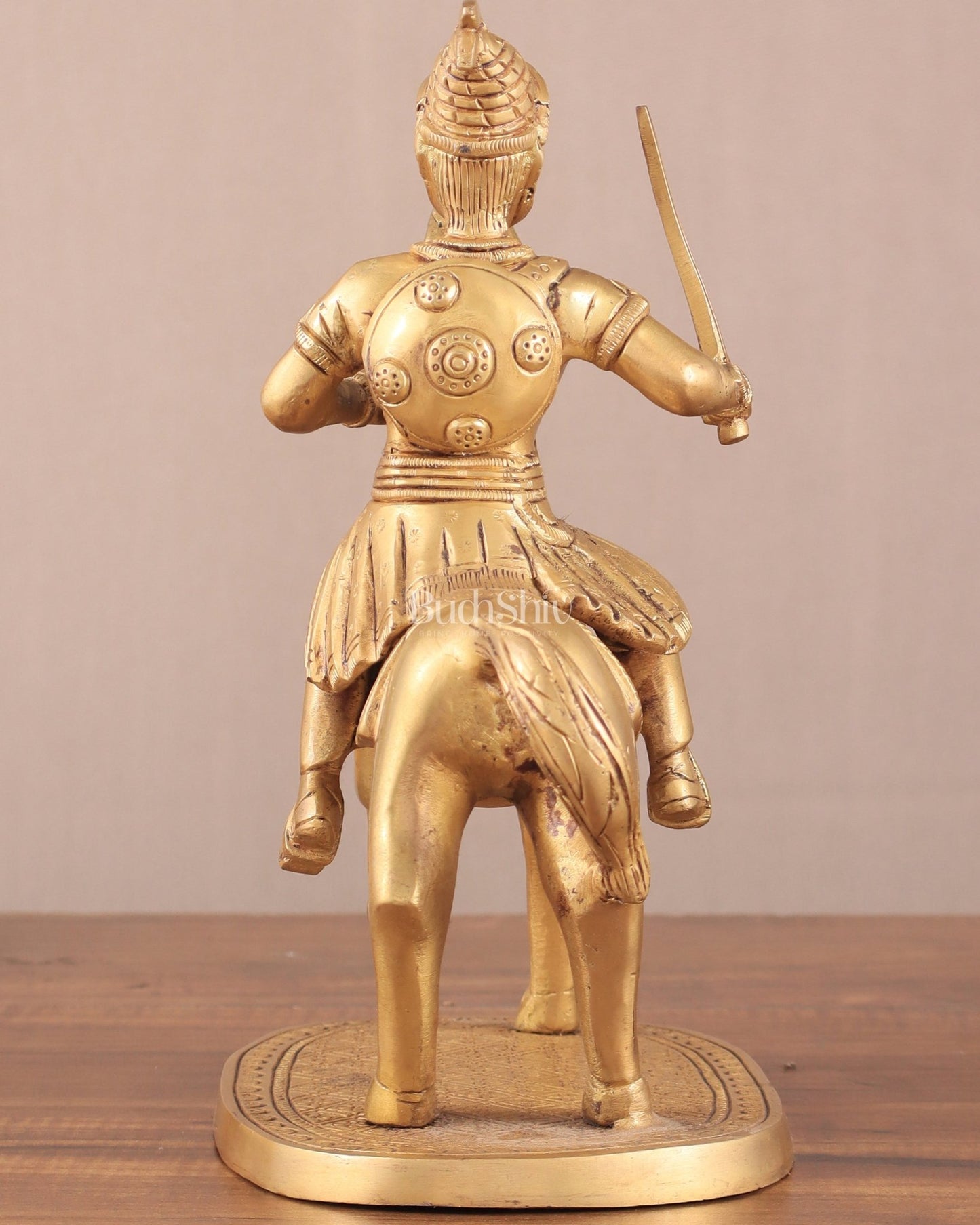 Pure Brass Chhatrapati Shivaji Maharaj Sitting on Horse Statue - 10.5" Height - Budhshiv.com