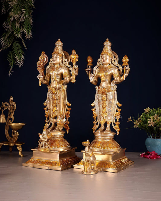 Pure Brass Chola Style Vishnu Set β Vishnu with Garuda & Lakshmi | 14 Inch - Budhshiv.com