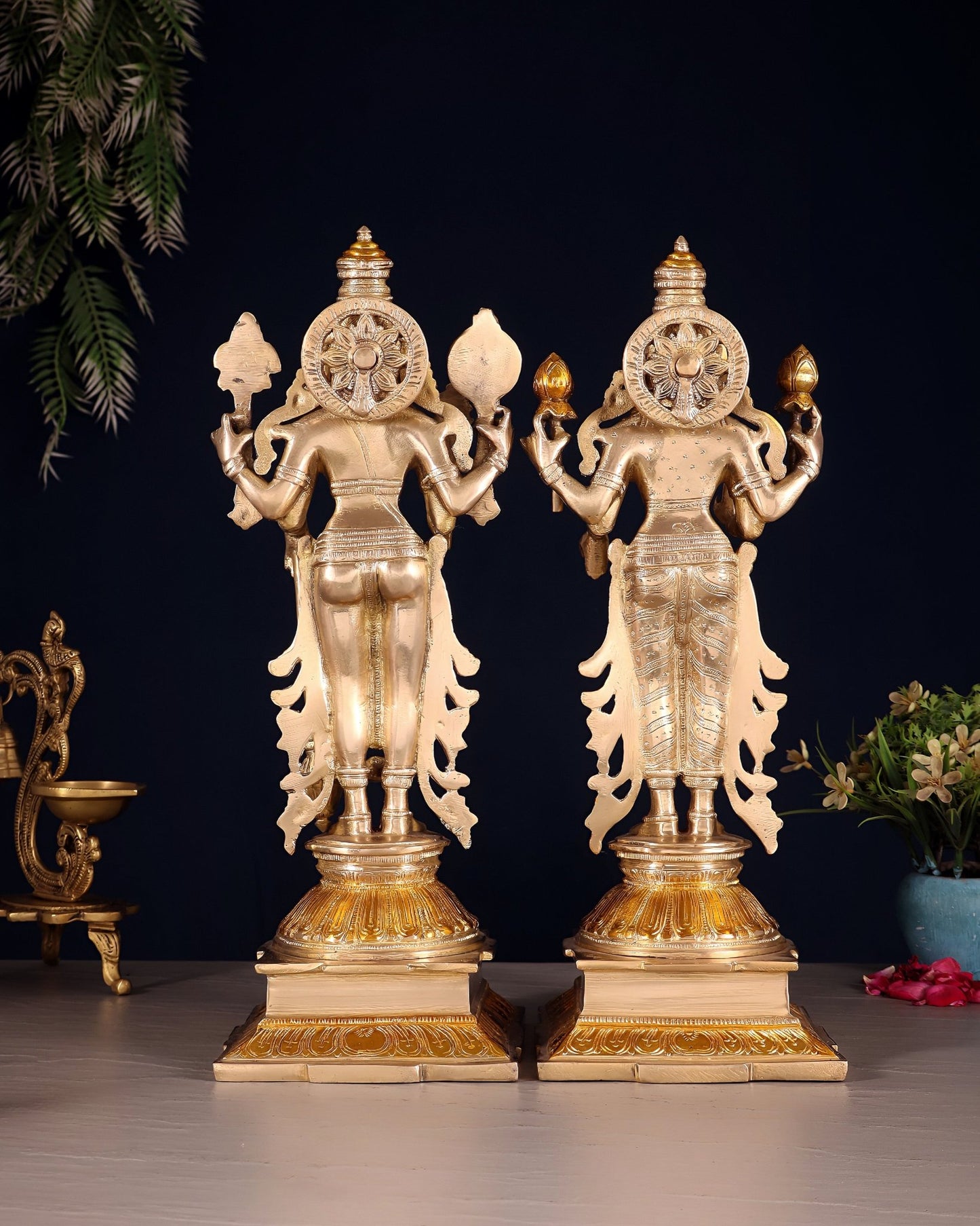 Pure Brass Chola Style Vishnu Set – Vishnu with Garuda & Lakshmi | 14 Inch - Budhshiv.com
