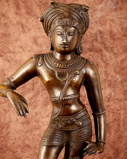 Pure Brass Chola - Style vrishava vahan Shiva Statue – Shirastraka Turban Design 15 inch - Budhshiv.com