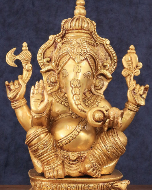 Pure Brass Cute Ganesha Statue 12 inch - Budhshiv.com