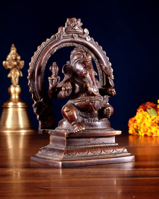 Pure Brass Dakshina Mukhi Ganesha Idol – Right Side Trunk 5" Copper tone - Budhshiv.com