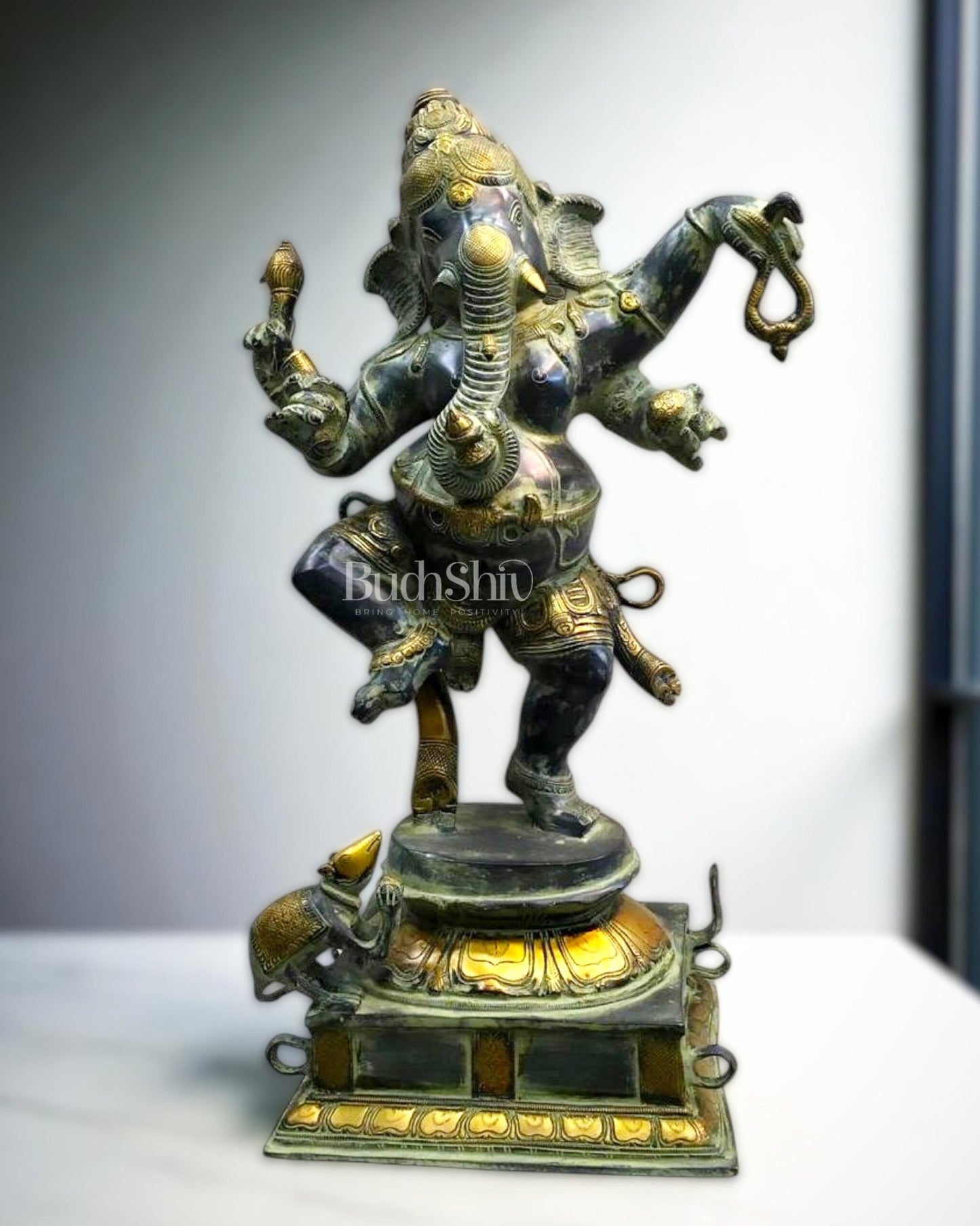 Pure Brass Dancing Ganesha Statue | 22.4” - Budhshiv.com