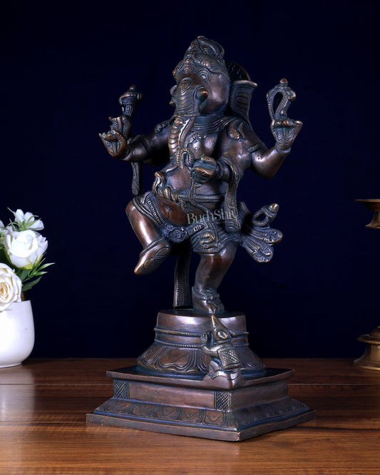 Pure Brass Dancing Ganesha Statue bronze tone 13 inch - Budhshiv.com