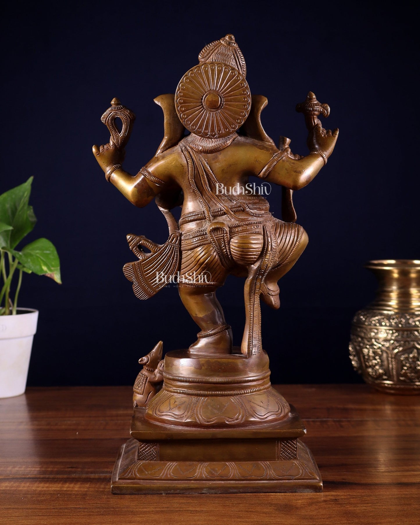 Pure Brass Dancing Ganesha Statue Chola bronze tone 13 inch - Budhshiv.com