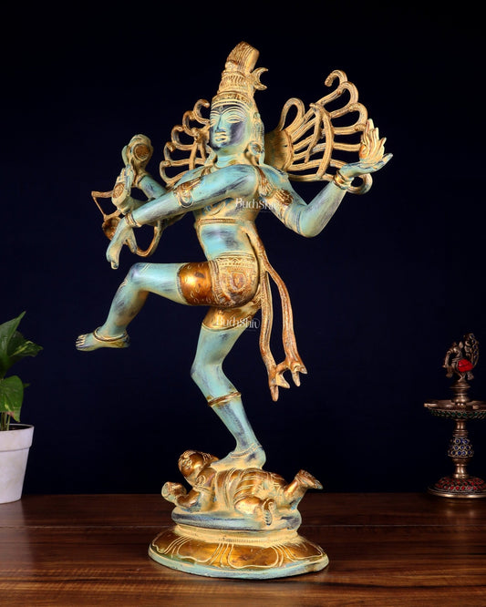 Pure Brass Dancing Shiva Nataraja Statue – Blue Patina (19.5 Inch | 7.5 Kg) - Budhshiv.com