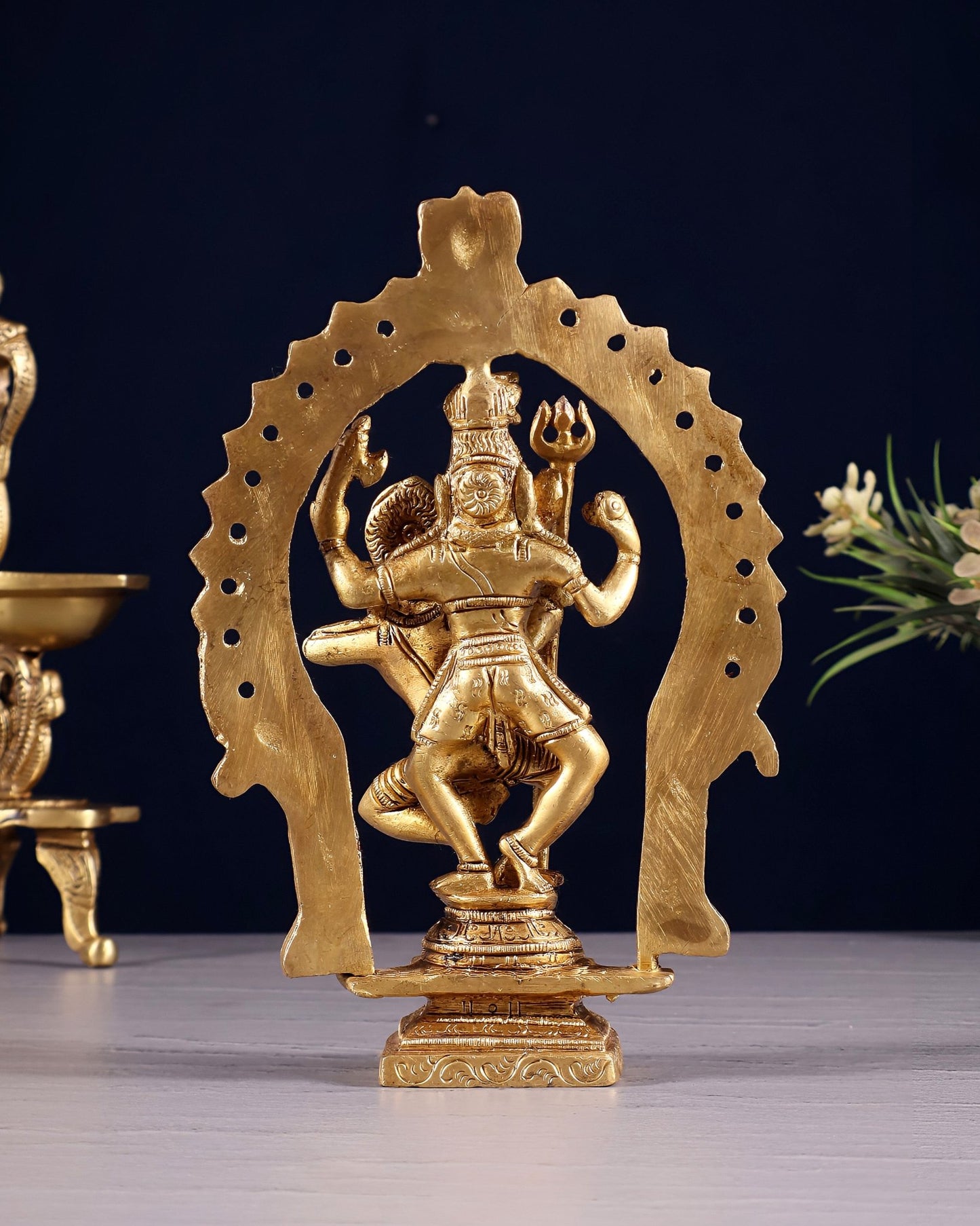 Pure Brass Dancing Shiva Parvati Idol with Prabhavali - 7.5" - Budhshiv.com