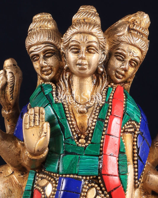 Pure Brass Dattatreya guru with a cow and four dogs idol - Budhshiv.com