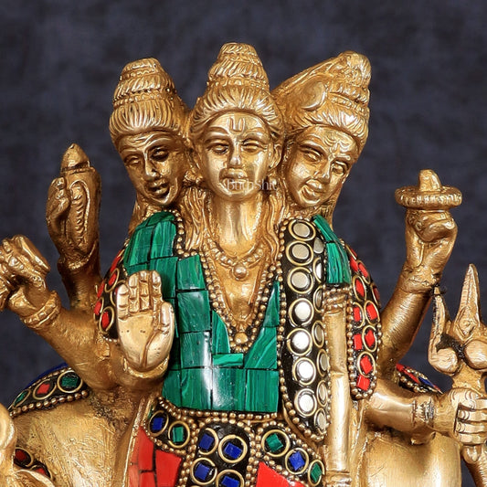 Pure Brass Dattatreya guru with a cow and four dogs idol - Budhshiv.com