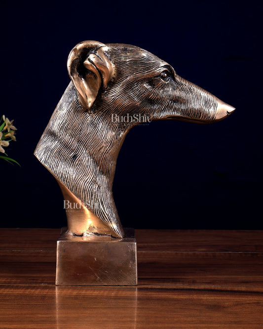 Pure Brass Decorative Dog Face Bust | Greyhound Design Table Accent Showpiece - Budhshiv.com
