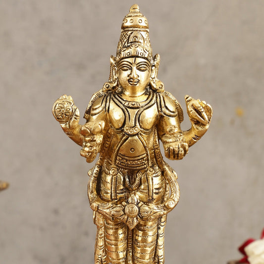 Pure Brass Dhanvantari God of Ancient Medicine Idol - 6.5 in Height - Budhshiv.com