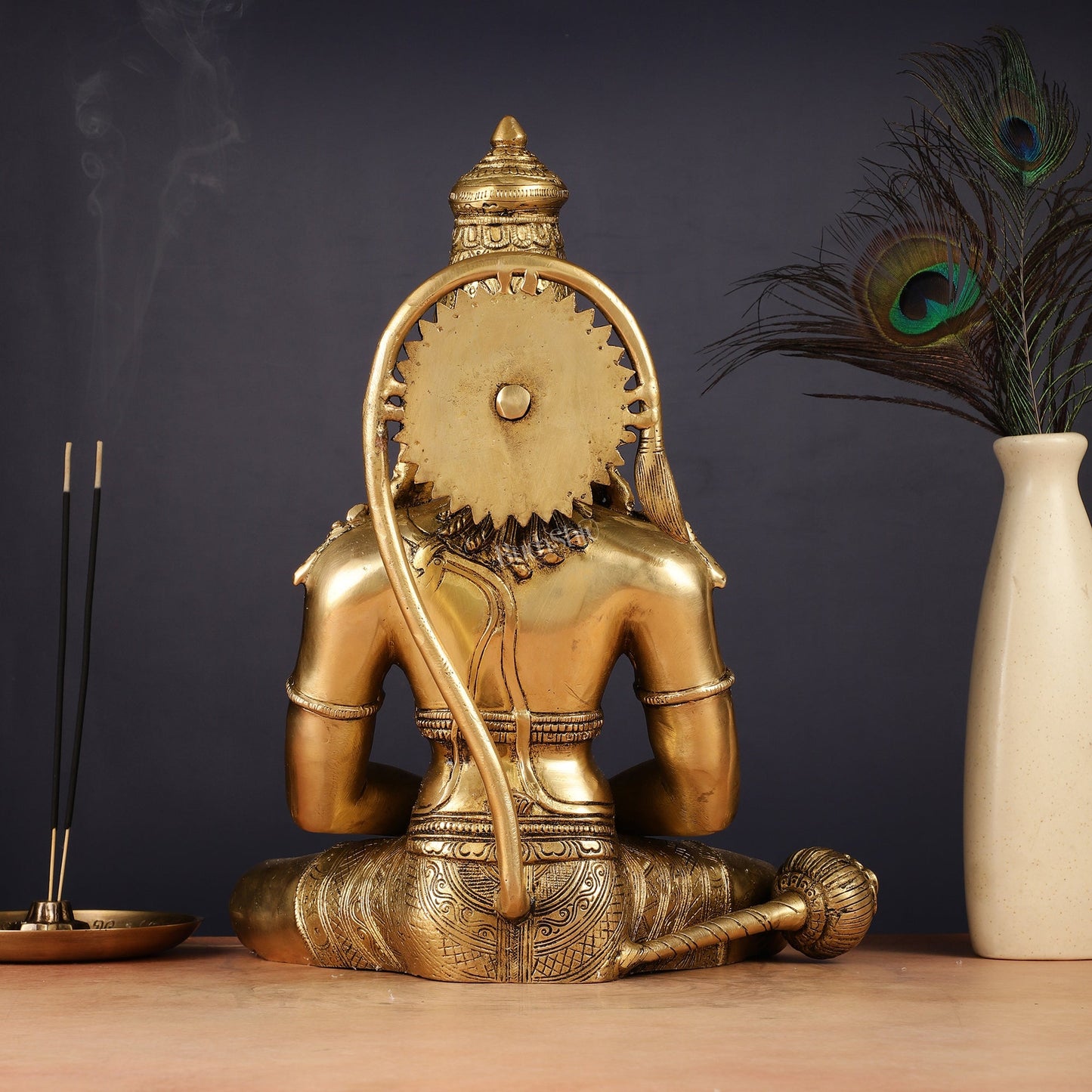 Pure Brass Dhyana Anjaneya Meditation Hanuman Idol 13" - Budhshiv.com