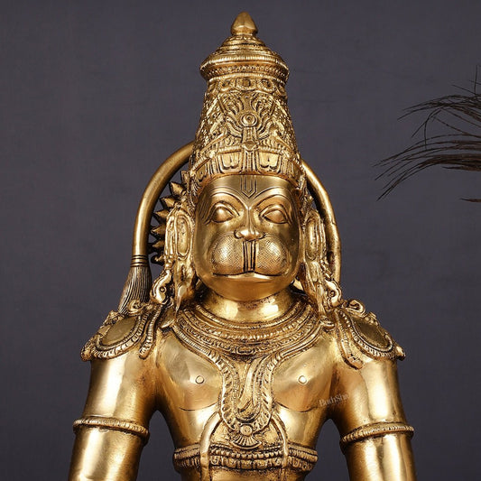 Pure Brass Dhyana Anjaneya Meditation Hanuman Idol 13" - Budhshiv.com