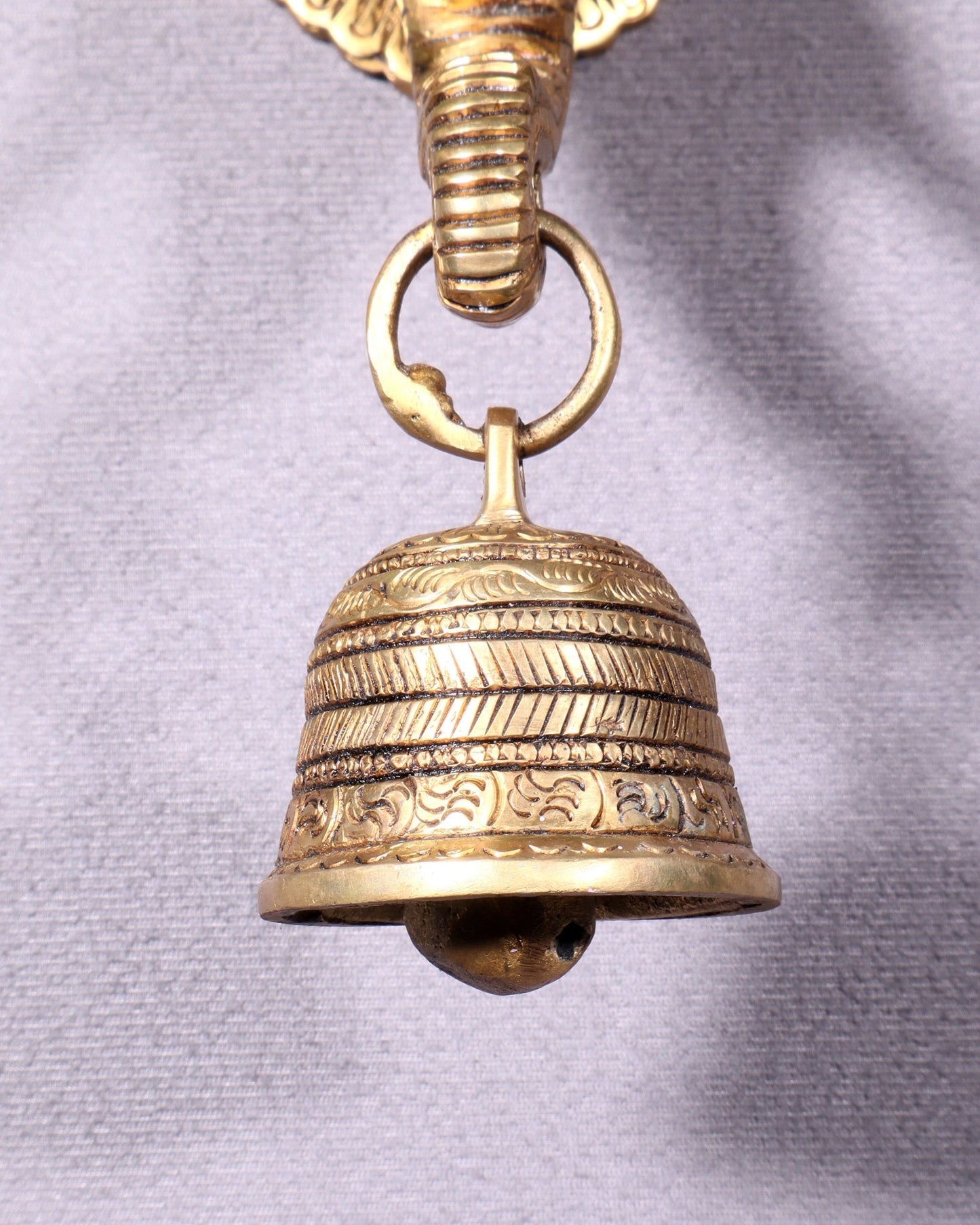 Pure Brass Elephant Face with Bell Wall Hanging 10.6" - Budhshiv.com