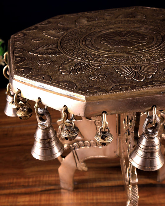 Pure Brass Elephant - Legged Chowki Stool for Pooja Rooms 12 inch - Budhshiv.com