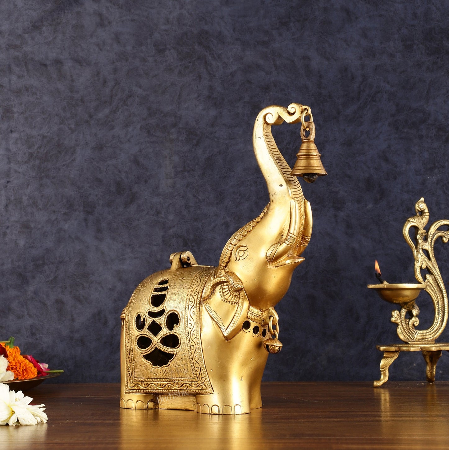 Pure Brass Elephant T light candle holder brass lamp 10.5" - Budhshiv.com