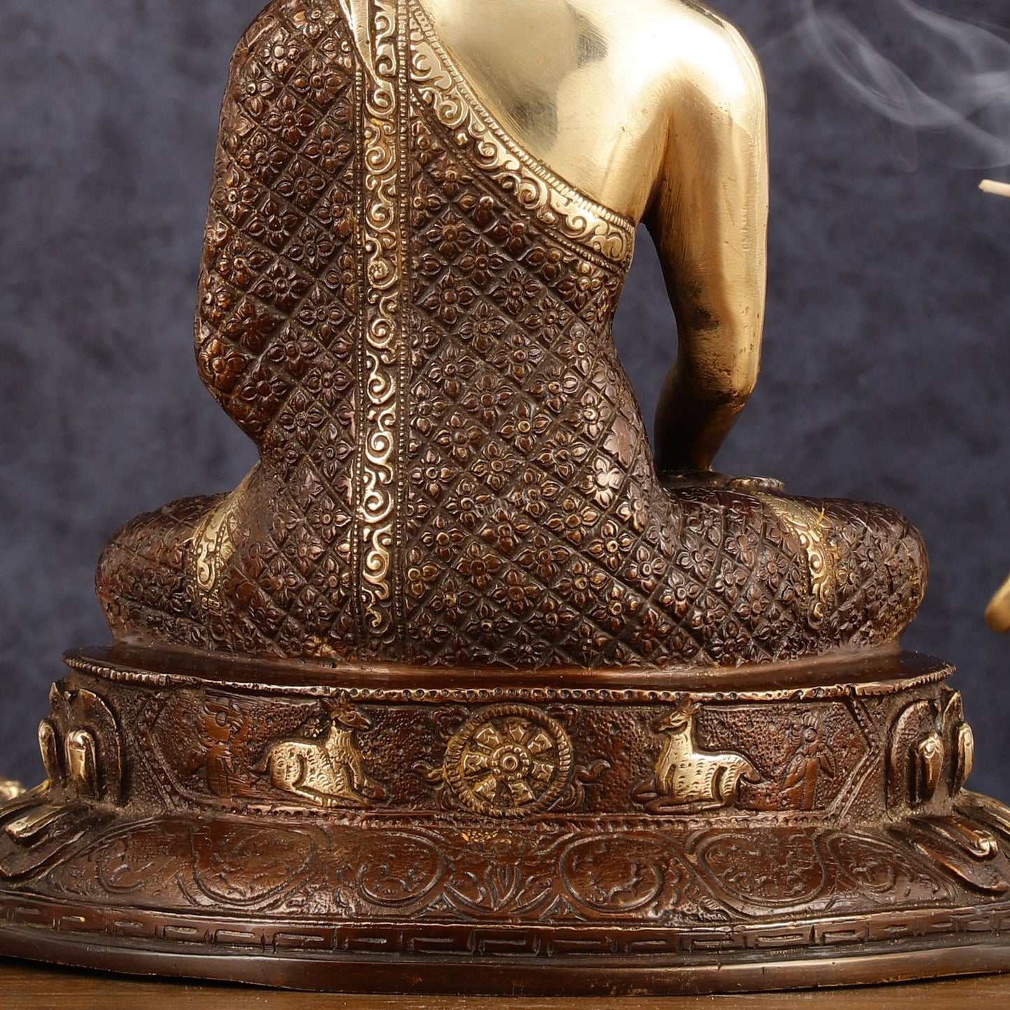 Pure Brass Engraved Buddha Statue in Bhumi Nirvana Mudra - 10.5" Height - Budhshiv.com