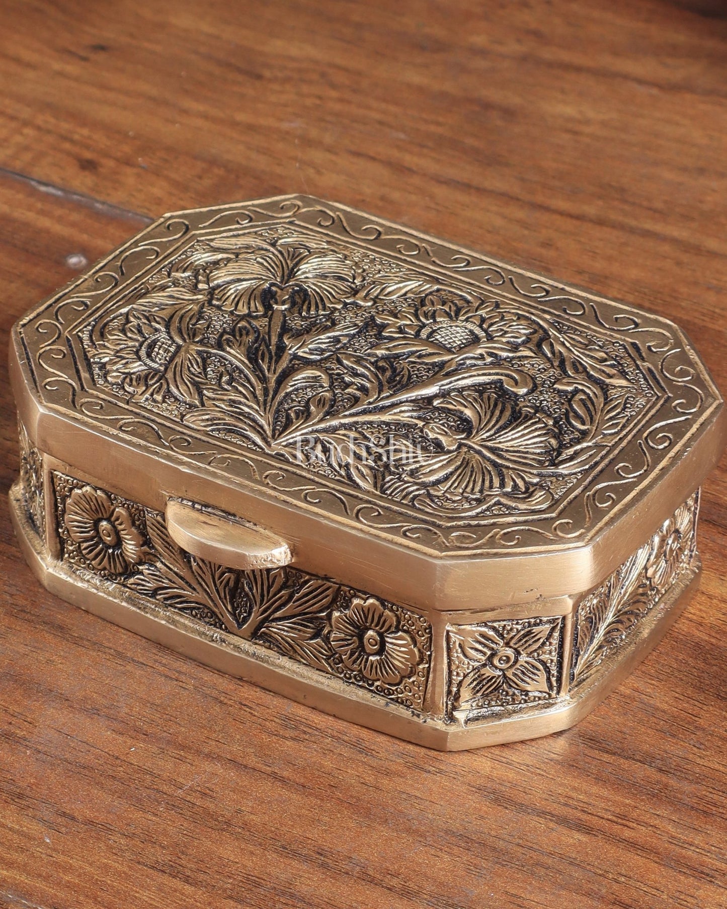 Pure Brass Floral Design Multipurpose Storage/Sindoor Box - Budhshiv.com