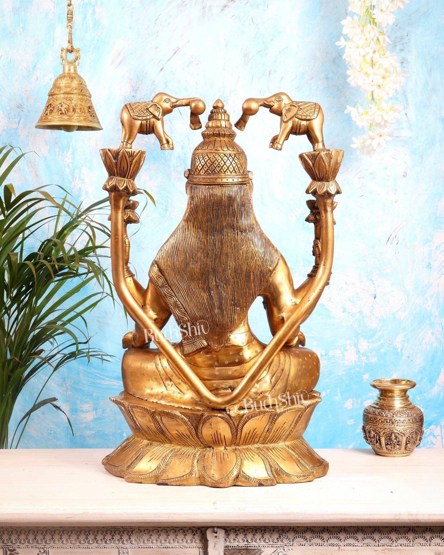Pure Brass Gaja Lakshmi Statue | 24" Large Temple Idol, 29 kg - Budhshiv.com