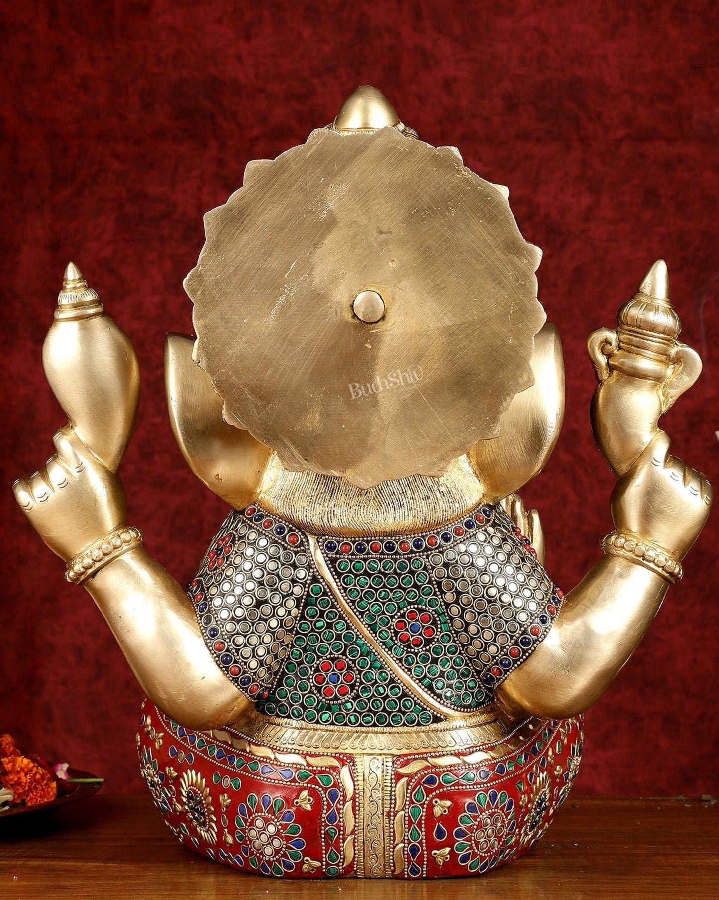 Pure Brass Ganapati Statue multicolour work 15" - Budhshiv.com