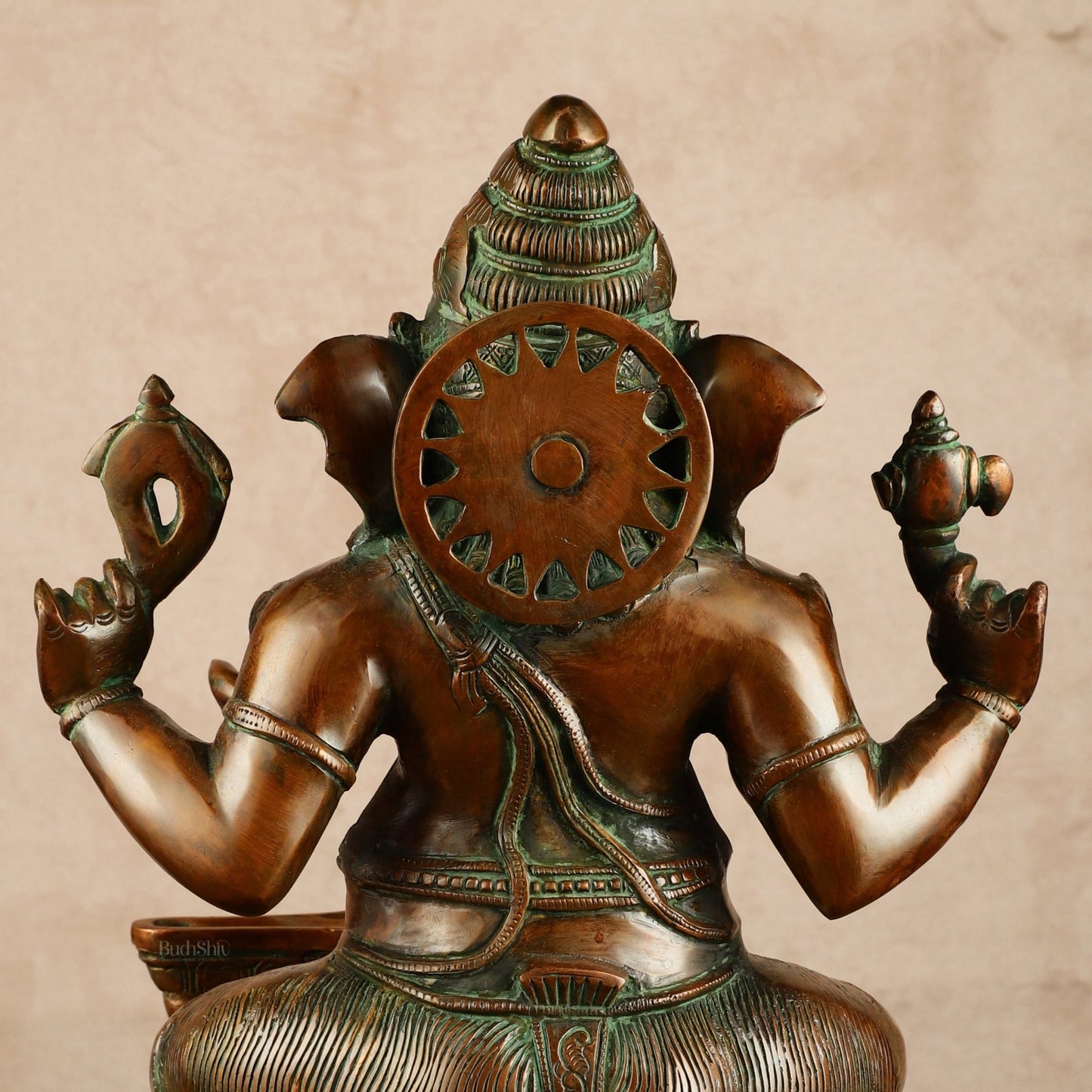 Pure Brass Ganapati with Shiv Ling Statue | Antique Bronze Finish | 14.5 Inch - Budhshiv.com