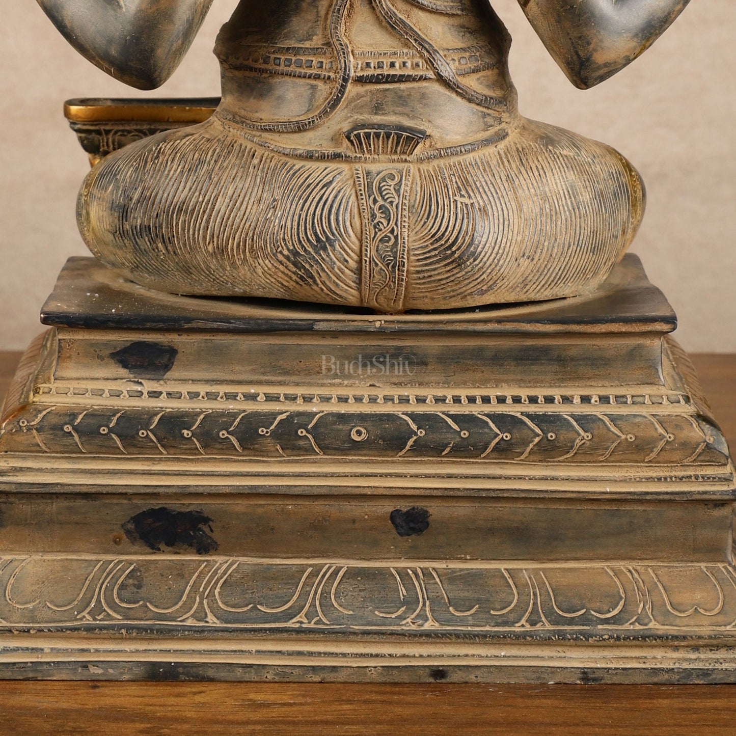 Pure Brass Ganapati with Shiv Ling Statue | Vintage Patina | 14 Inch - Budhshiv.com