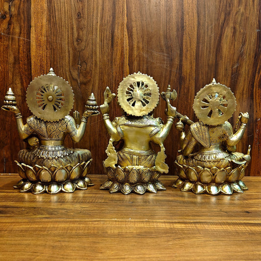 Pure Brass Ganesh Lakshmi Saraswati idols 12 inch - Budhshiv.com
