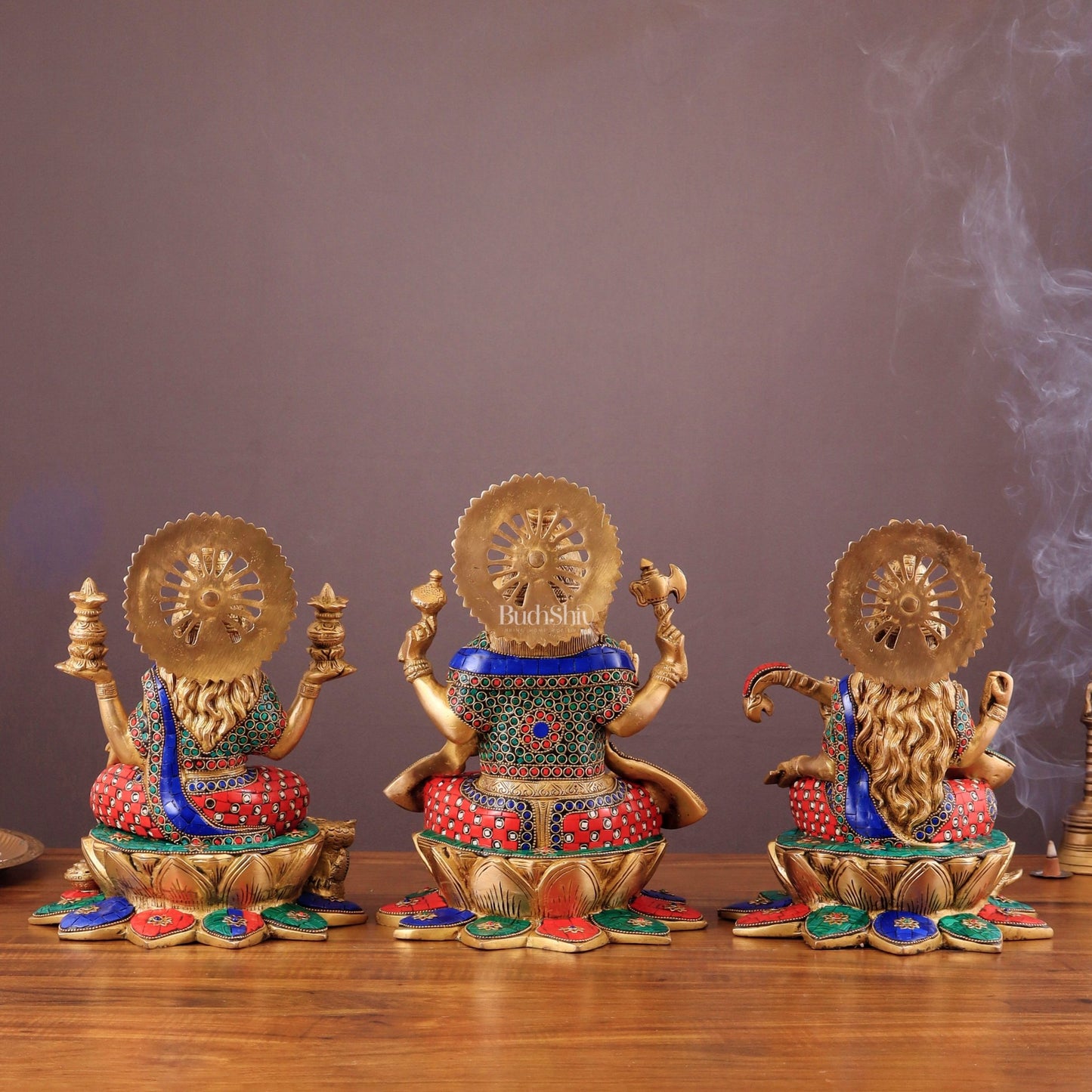 Pure Brass Ganesh Lakshmi Saraswati idols Set - 12" meenakari idols - Budhshiv.com
