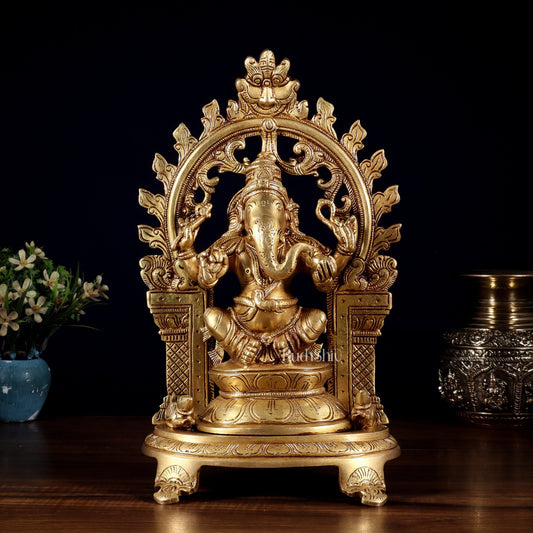 Pure Brass Ganesh, Lakshmi, Saraswati with Prabhavali Idols 12" - Budhshiv.com