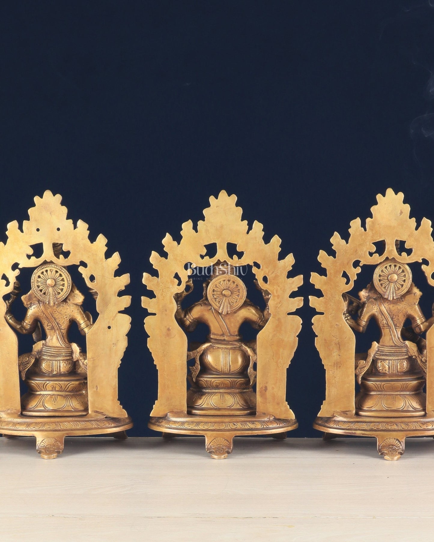 Pure Brass Ganesh, Lakshmi, Saraswati with Prabhavali Idols (Dual Tone Finish) 12" - Budhshiv.com
