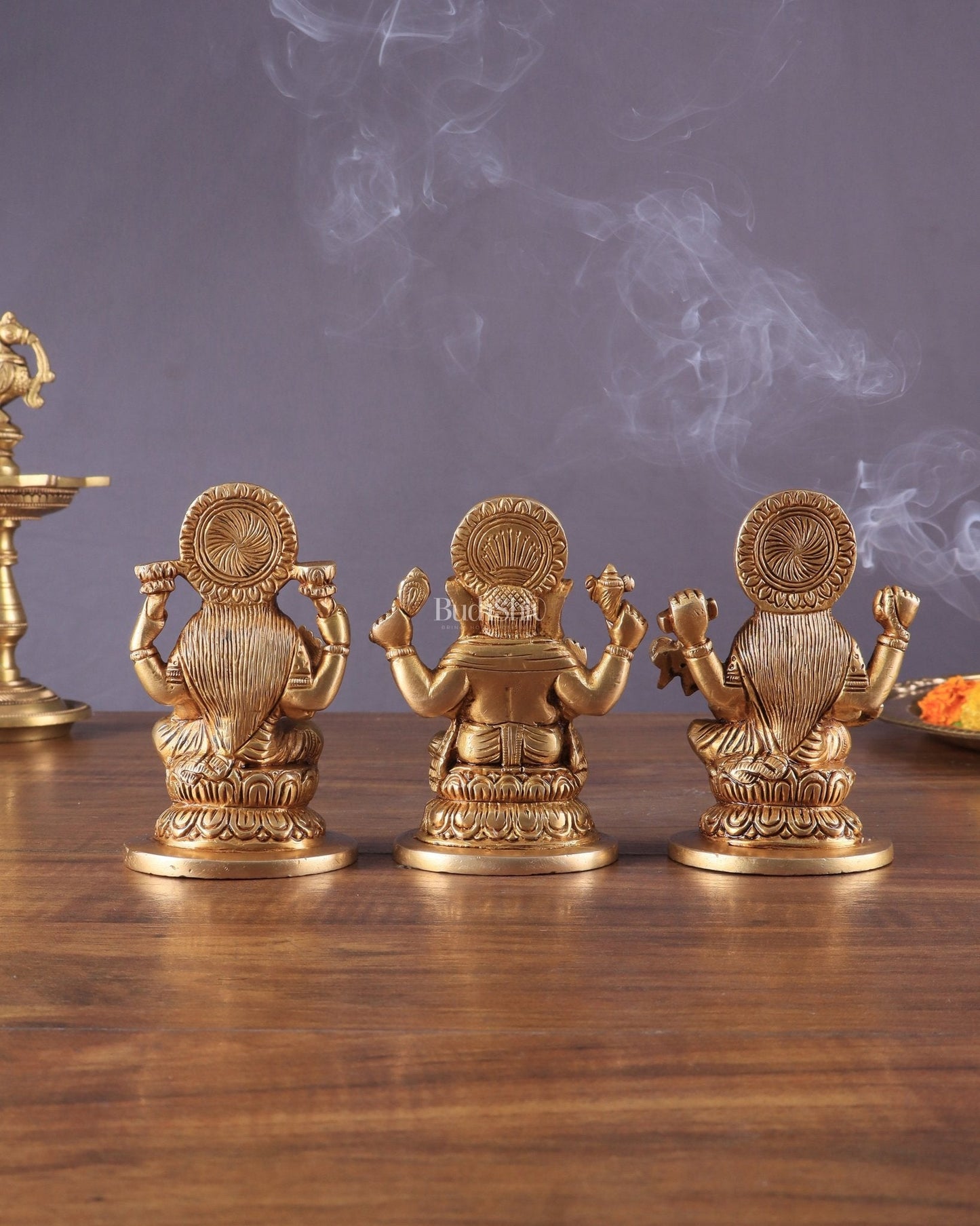 Pure Brass Ganesha, Lakshmi, and Saraswati Idols – 4.5" Handcrafted Set - Budhshiv.com