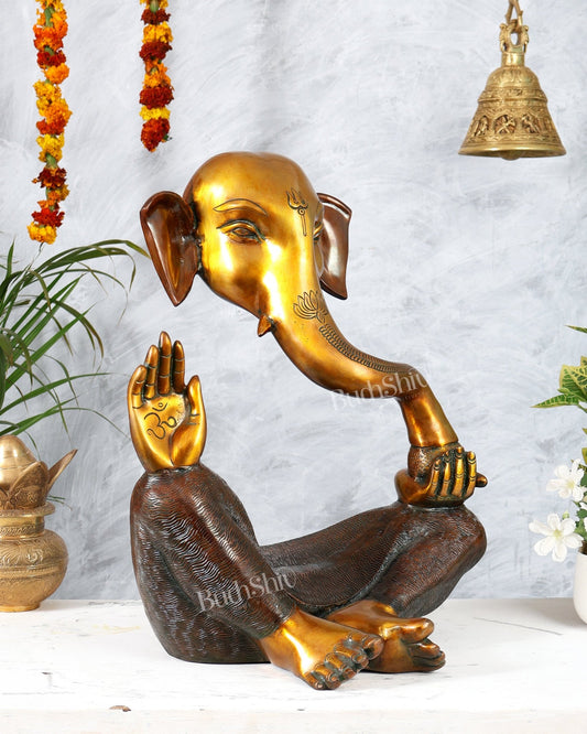 Pure Brass Ganesha Large Modern Statue – Dual Tone Finish 17 inch - Budhshiv.com