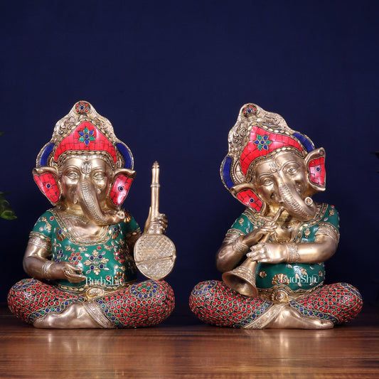 Pure Brass Ganesha Musical Set of Four 12.5 inch - Budhshiv.com