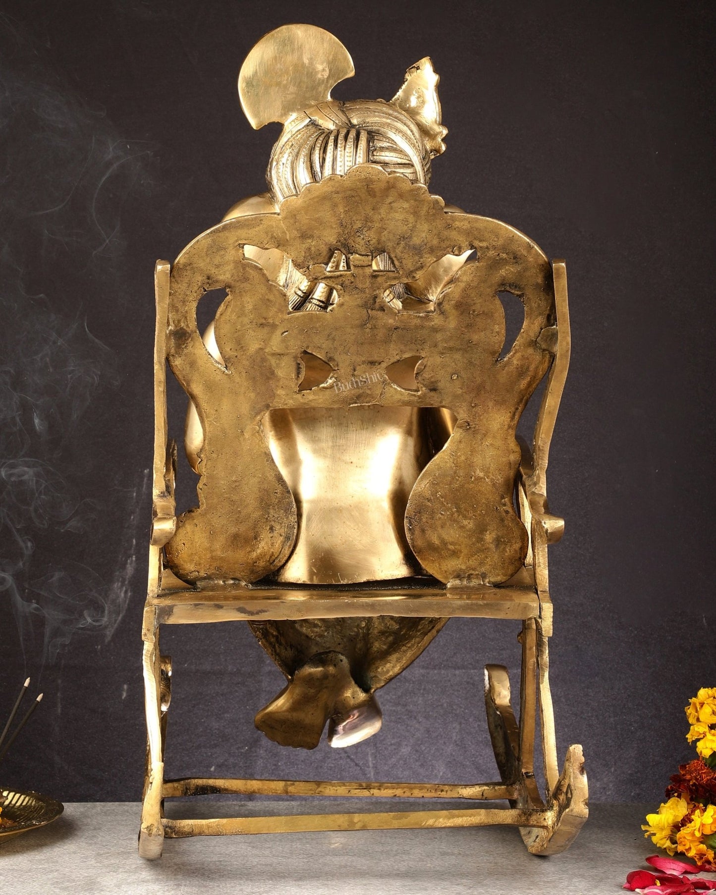 Pure Brass Ganesha Seated on a rocking Chair Reading Book | 24" large - Budhshiv.com