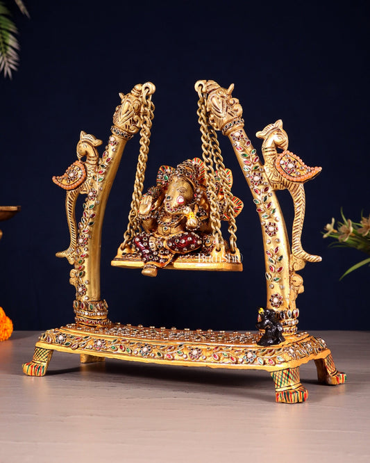 Pure Brass Ganesha Swing with Laakh Meenakari 10" - Budhshiv.com
