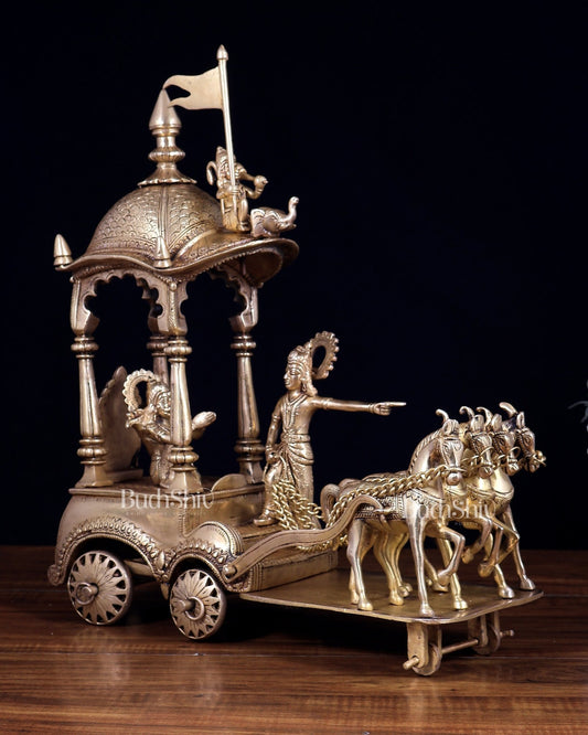 Pure Brass Gita Updesh Krishna Arjun Rath Statue 16" | Large Mahabharat Showpiece - Budhshiv.com