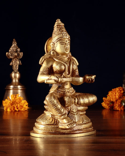 Pure Brass Goddess Annapurna Devi Idol – Golden Tone 5" - Budhshiv.com