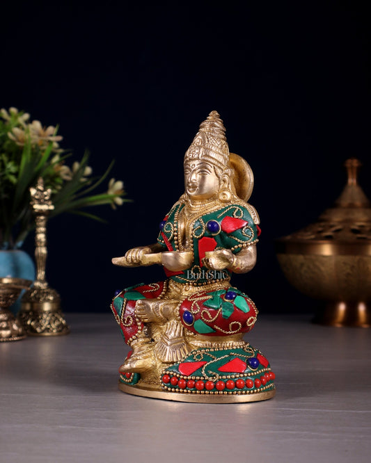 Pure Brass Goddess Annapurna Devi Idol – Stonework 5" - Budhshiv.com