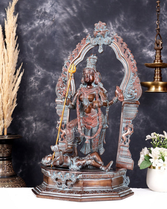 Pure Brass Goddess bhadra Kali Statue - 22 inch vintage sand patina - Budhshiv.com