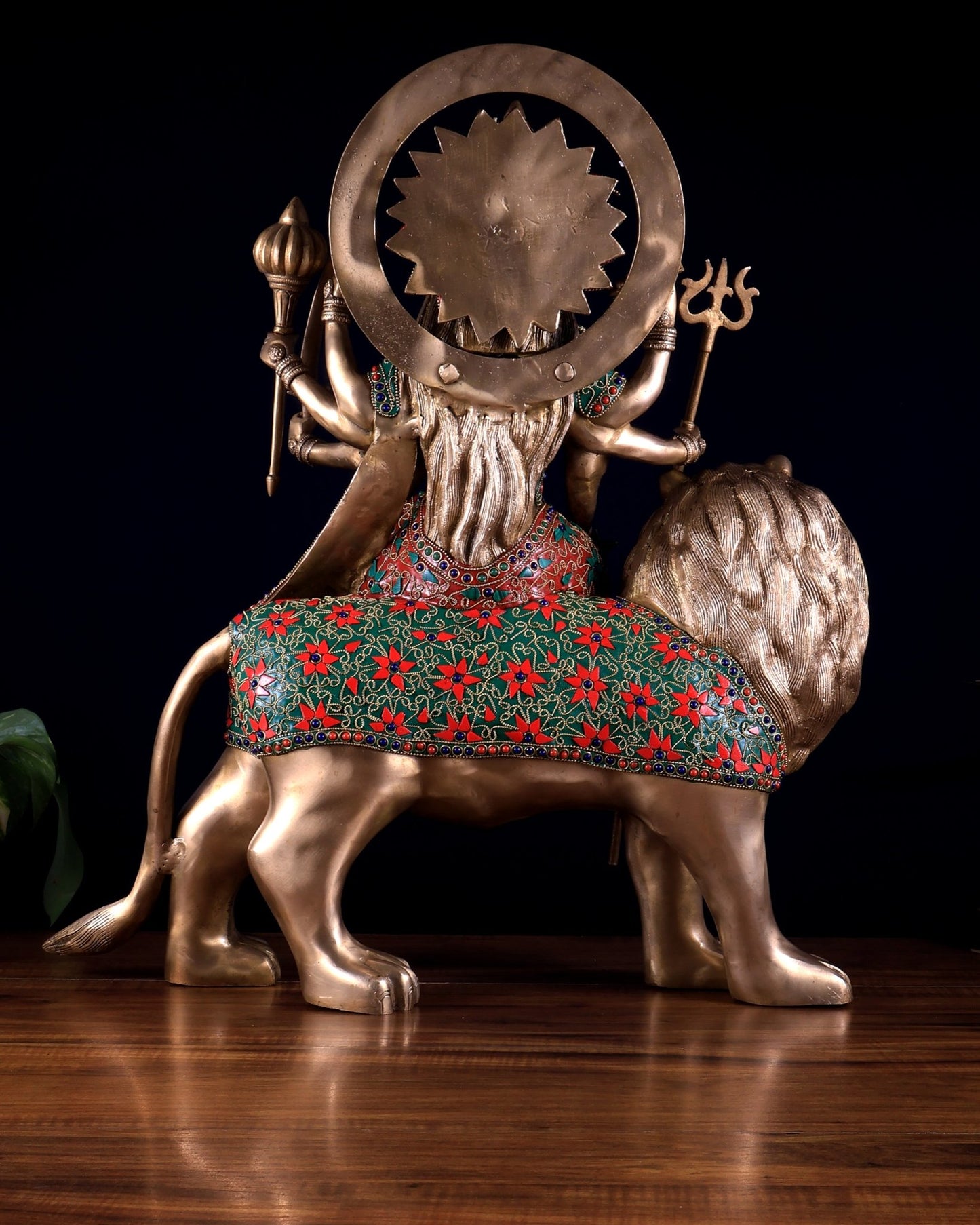 Pure Brass Goddess Durga Statue with floral stone Work - 22 Inch - Budhshiv.com