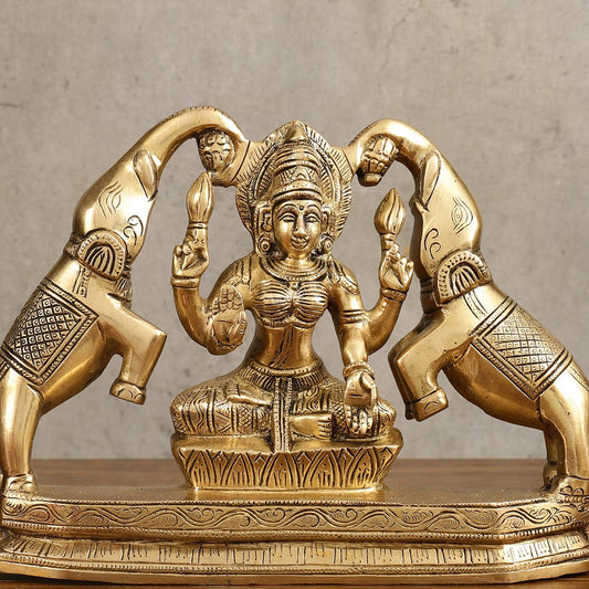Pure Brass Goddess Gajalakshmi Idol - 7 Inches - Budhshiv.com