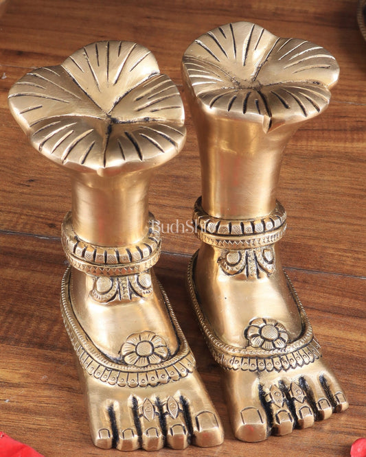 Pure Brass Goddess Lakshmi Charan (Holy Feet) Idol - Budhshiv.com