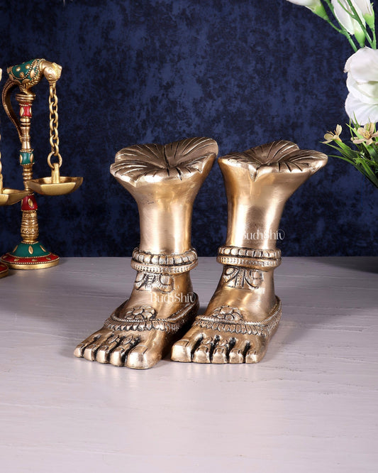 Pure Brass Goddess Lakshmi Charan (Holy Feet) Idol - Budhshiv.com