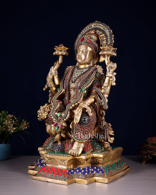 Pure Brass Goddess Lakshmi Idol with Jewellers Meenakari 18" - Budhshiv.com