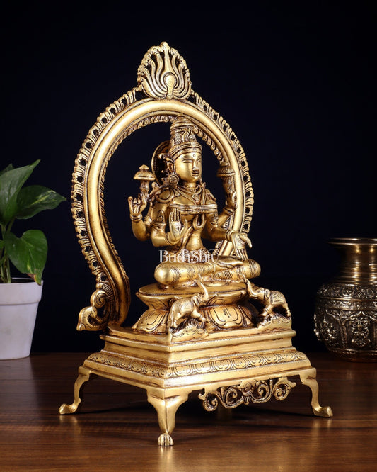 Pure Brass Goddess Lakshmi Idol with Prabhavali | 13 Inch - Budhshiv.com