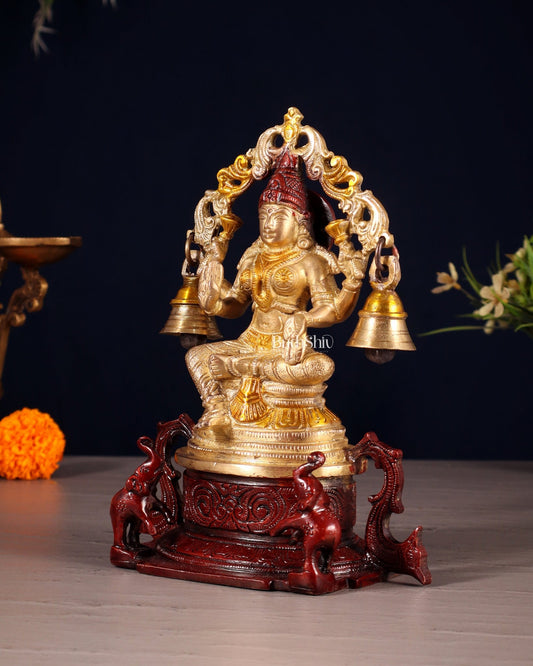 Pure Brass Goddess Lakshmi Idol with Prabhavali 8.2" - Budhshiv.com