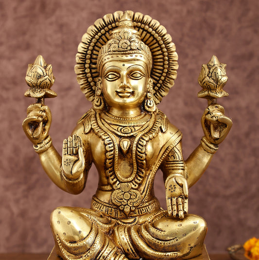 Pure Brass Goddess Lakshmi Statue 12 Inches | Symbol of Prosperity - Budhshiv.com