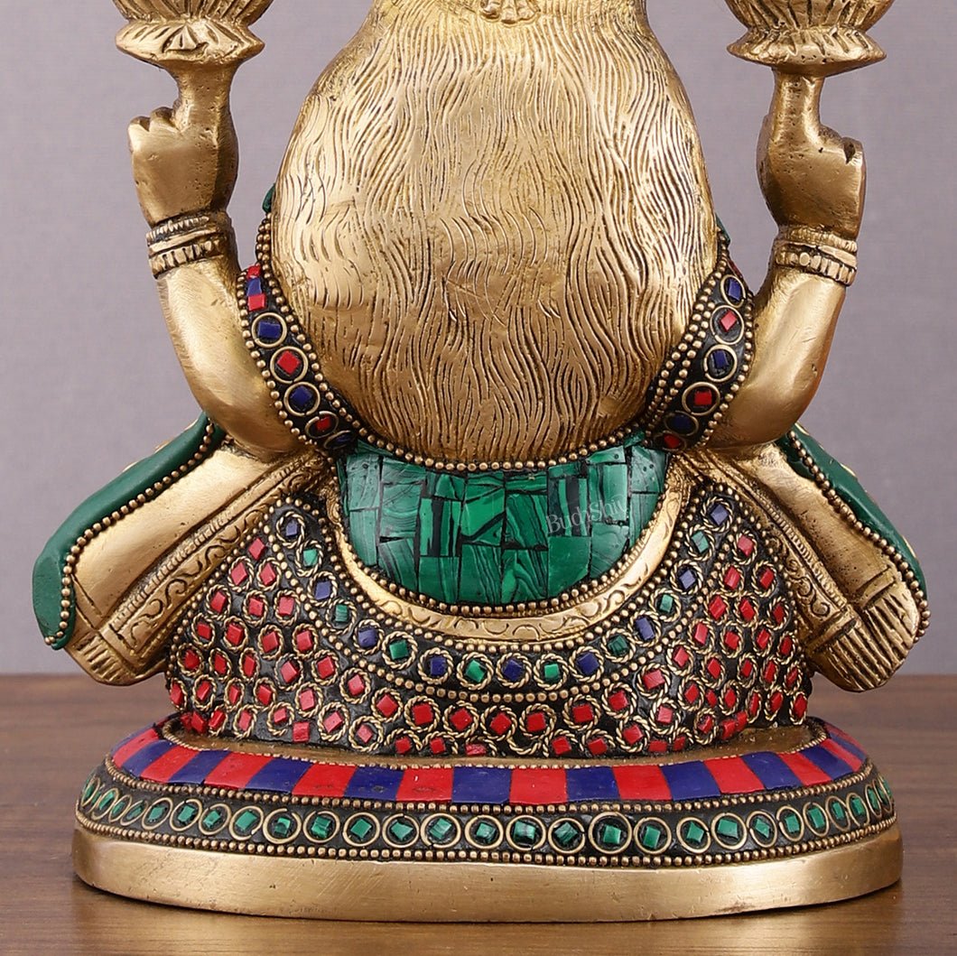 Pure Brass Goddess Lakshmi Statue with Meenakari Stonework – 8 inch - Budhshiv.com
