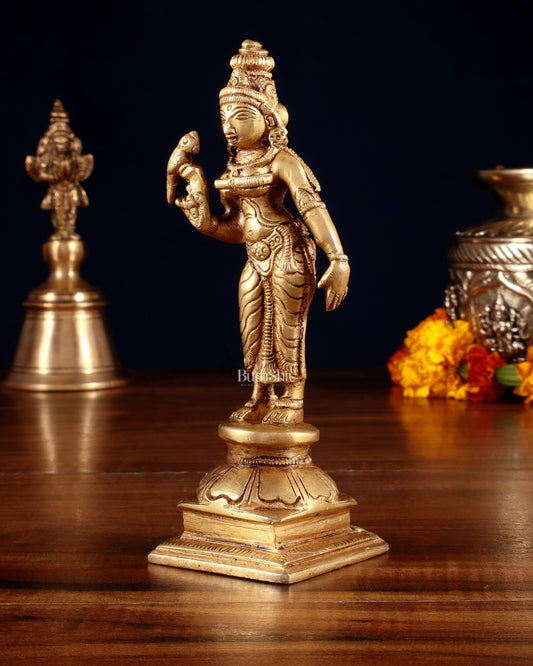 Pure Brass Goddess Meenakshi Idol 6" - Budhshiv.com